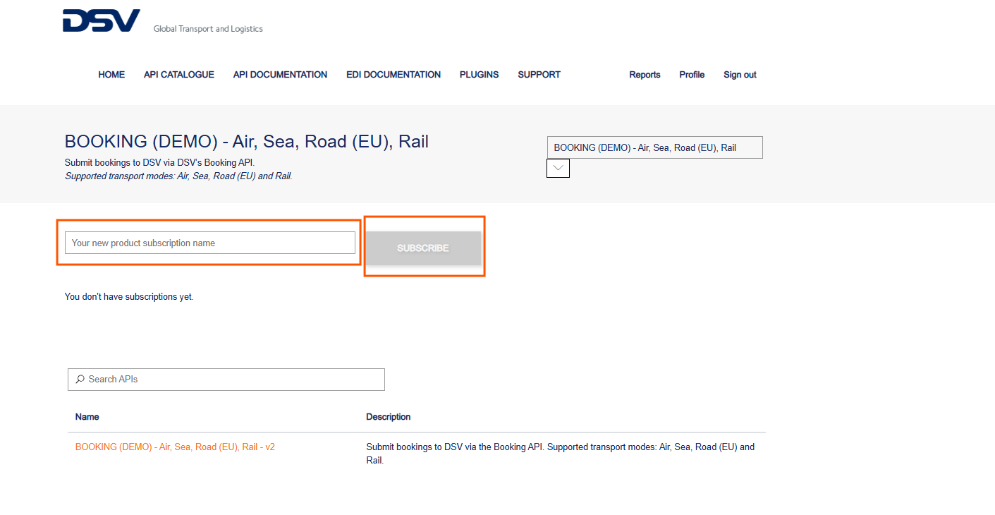 Subscription page